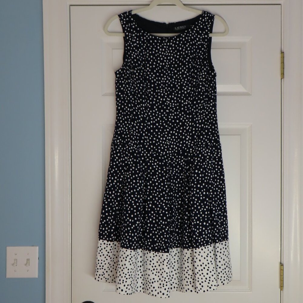 Lauren Ralph Lauren Dotted Dress Sleeveless Party European Summer Size 8